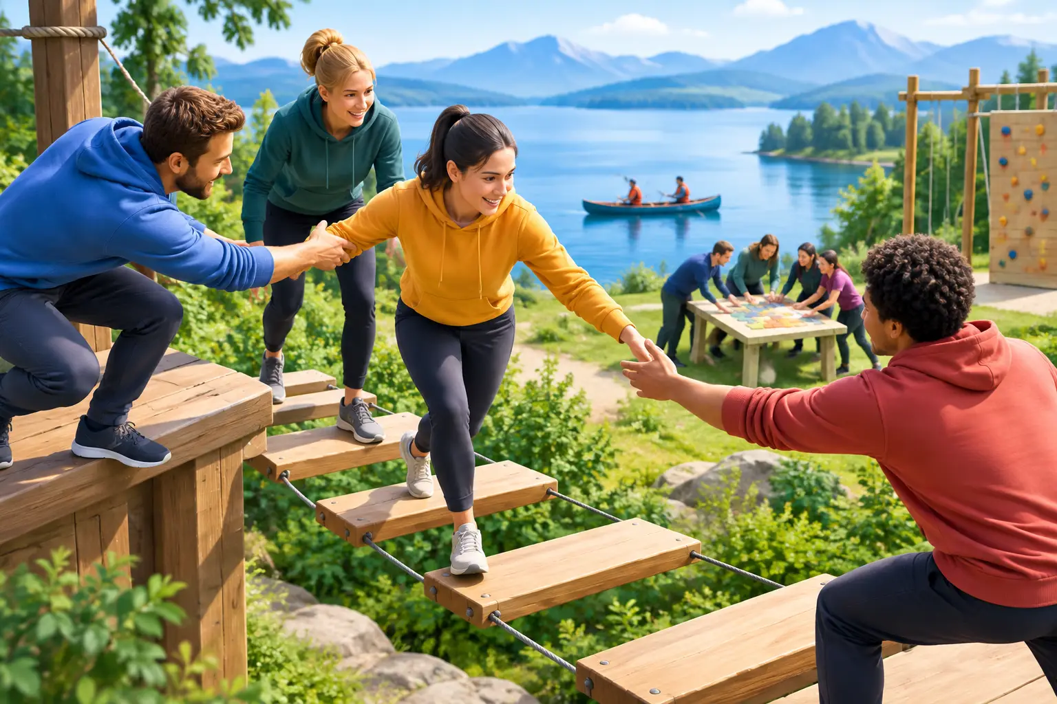 Teamevent med fælles aktivitet og samarbejde