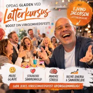 Opdag Glæden ved Latterkursus: Boost Din Virksomhedsfest med Ejvind JAcobsen - AI genereret billede