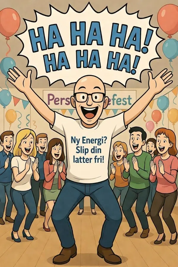 Underholdning til Personalefest. Firmaevent med indlagt læatterkursus. Billede fremstillet af Grok