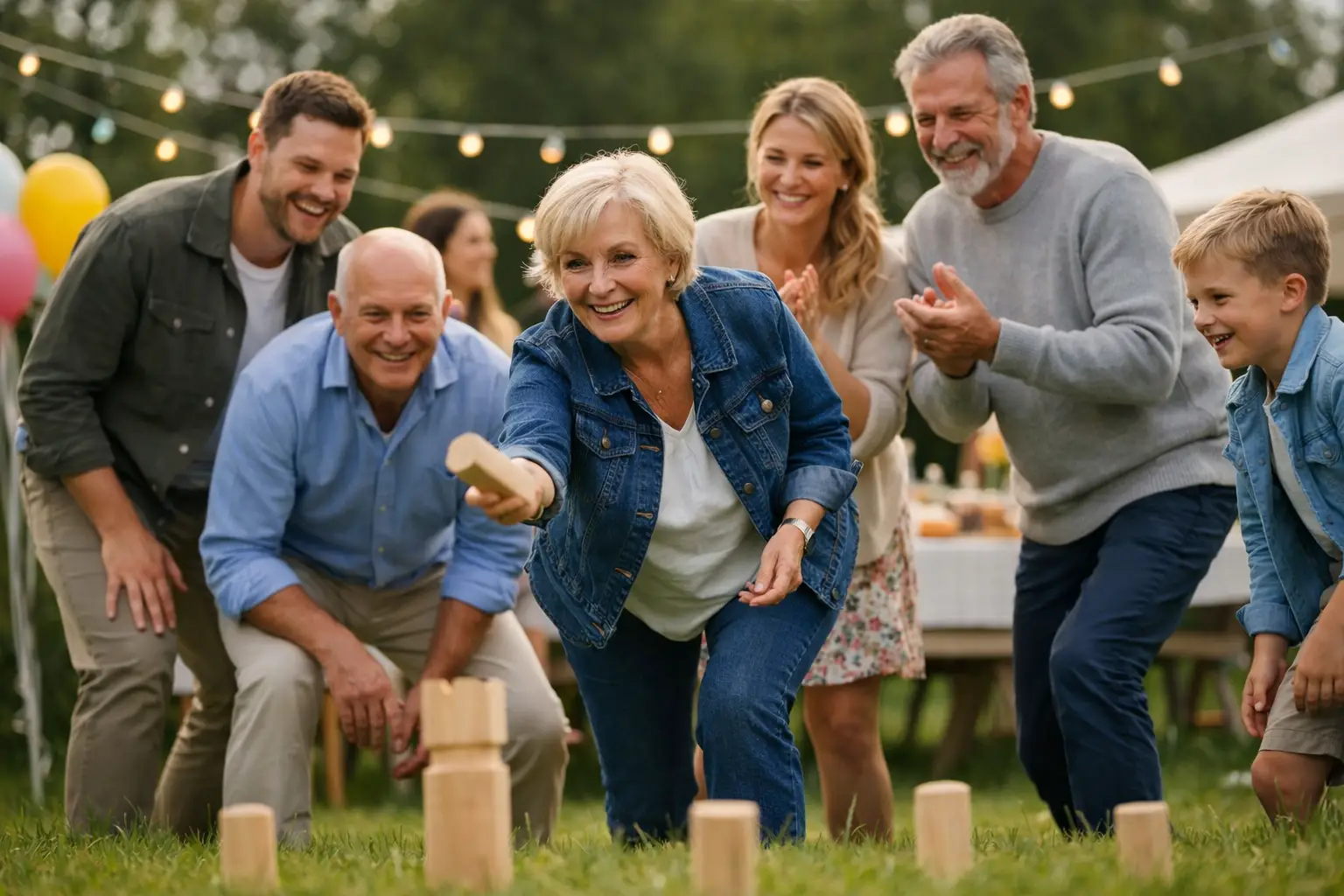 Aktivitet til rund fødselsdag der samler alle. Det kunne være kongespil som på AI billedet. Det kunne også være et grinekursus, hvor alle deltagerne har det sjovt sammen uden konkurrence