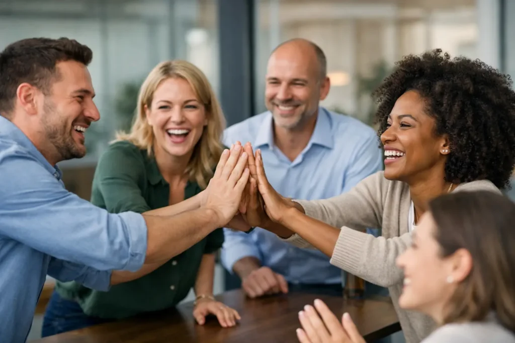 Icebreaker øvelser til grupper, der virker. Få eksempler på hvordan latter kan løsne op i en gruppe. AI billede