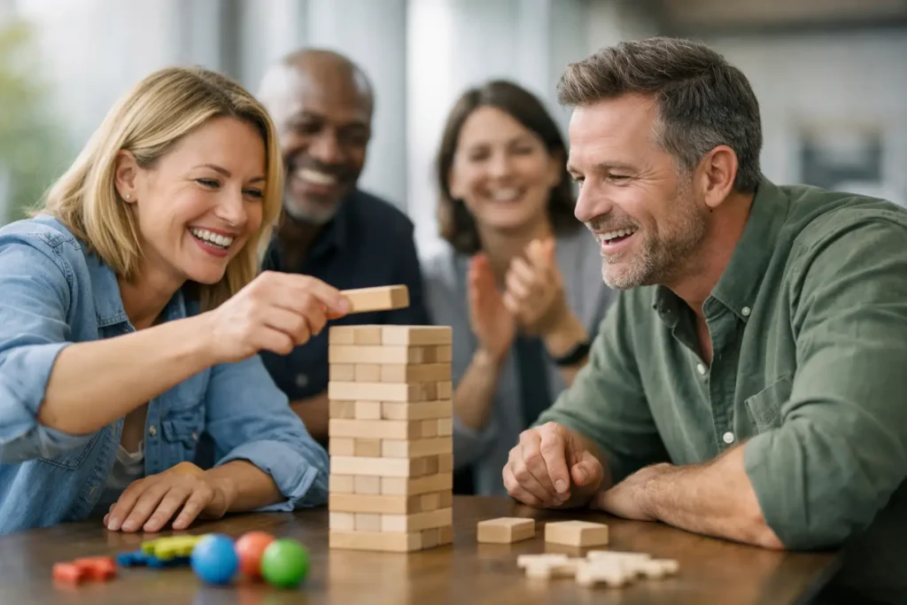 Sjov gruppeaktivitet for voksne, der virker. På en temadag kan mange aktiviteter føre til smil og grine. Men den nemmeste er latteryoga i form af et latterkursus